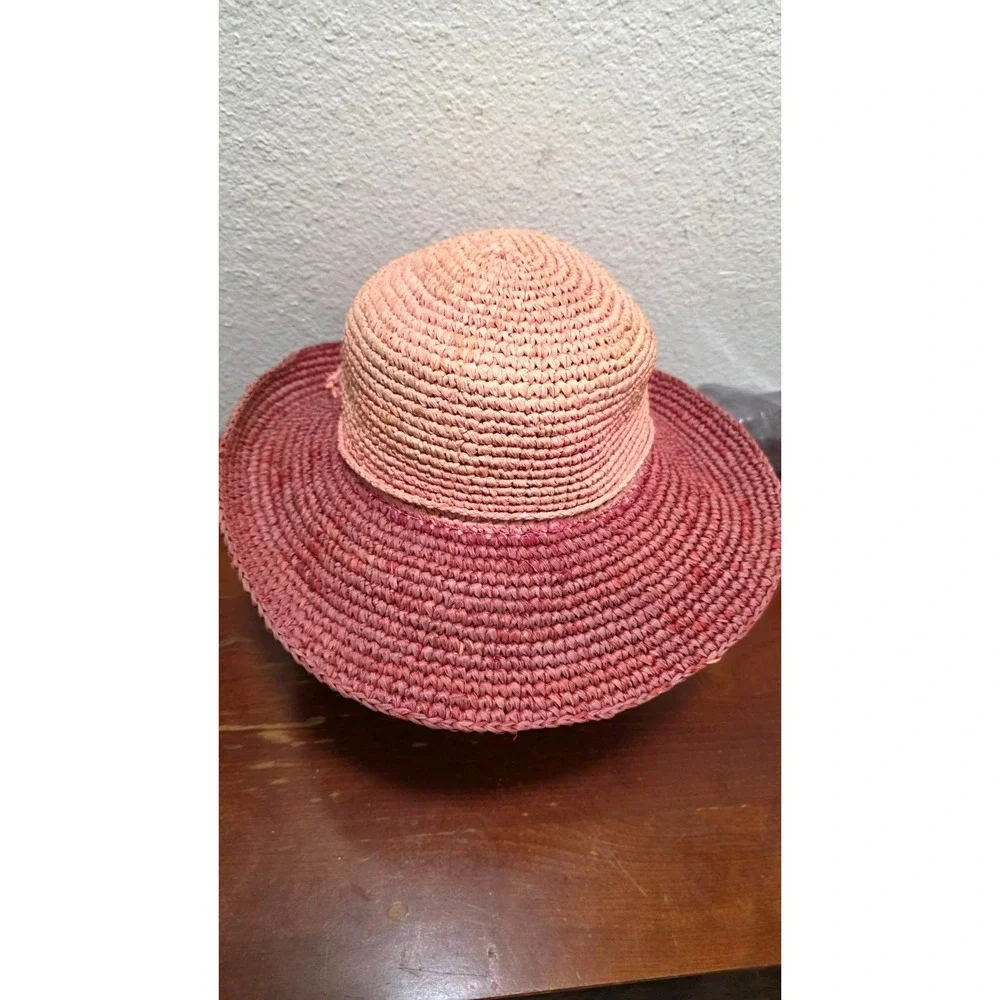San Diego Hat Co Pink & Burgundy Women's Beach Victory Raffia Straw Hat Size O/S